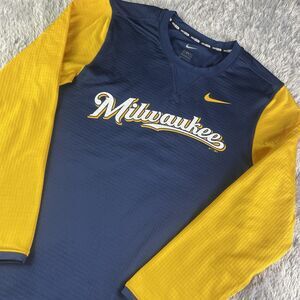 Milwaukee Brewers Shirt Mens Medium Blue Yellow Nike Baseball Batting Practice